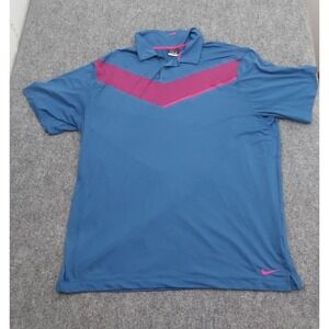 Nike Golf Dri Fit Polo Shirt Mens XXL Blue Pink Swoosh Ahletic Outdoor Casual